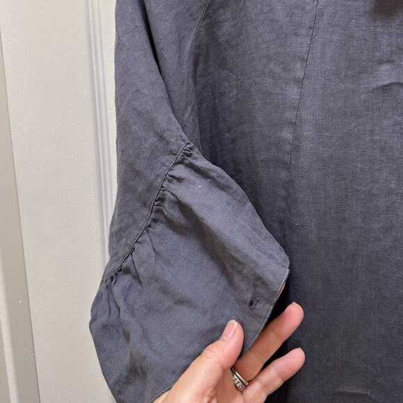 Match Point Women's 100% Linen Oversized Tunic Top Size M Gray Ruffle Accents - Picture 12 of 12